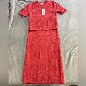 Christian Lacroix Coral Red Knit Two-Piece Skirt Set